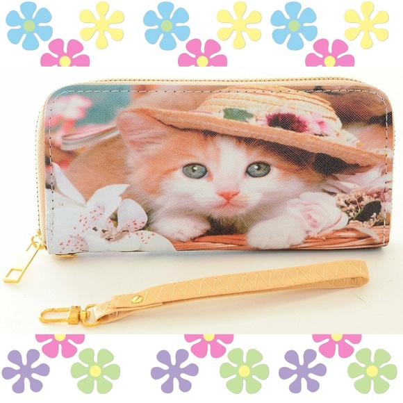Handbags - Kitten Hat Cute Bi-Fold Vegan Leather Wallet Wrist Handbags - Kitten Hat Cute Bi-Fold Vegan Leather Wallet Wrist
